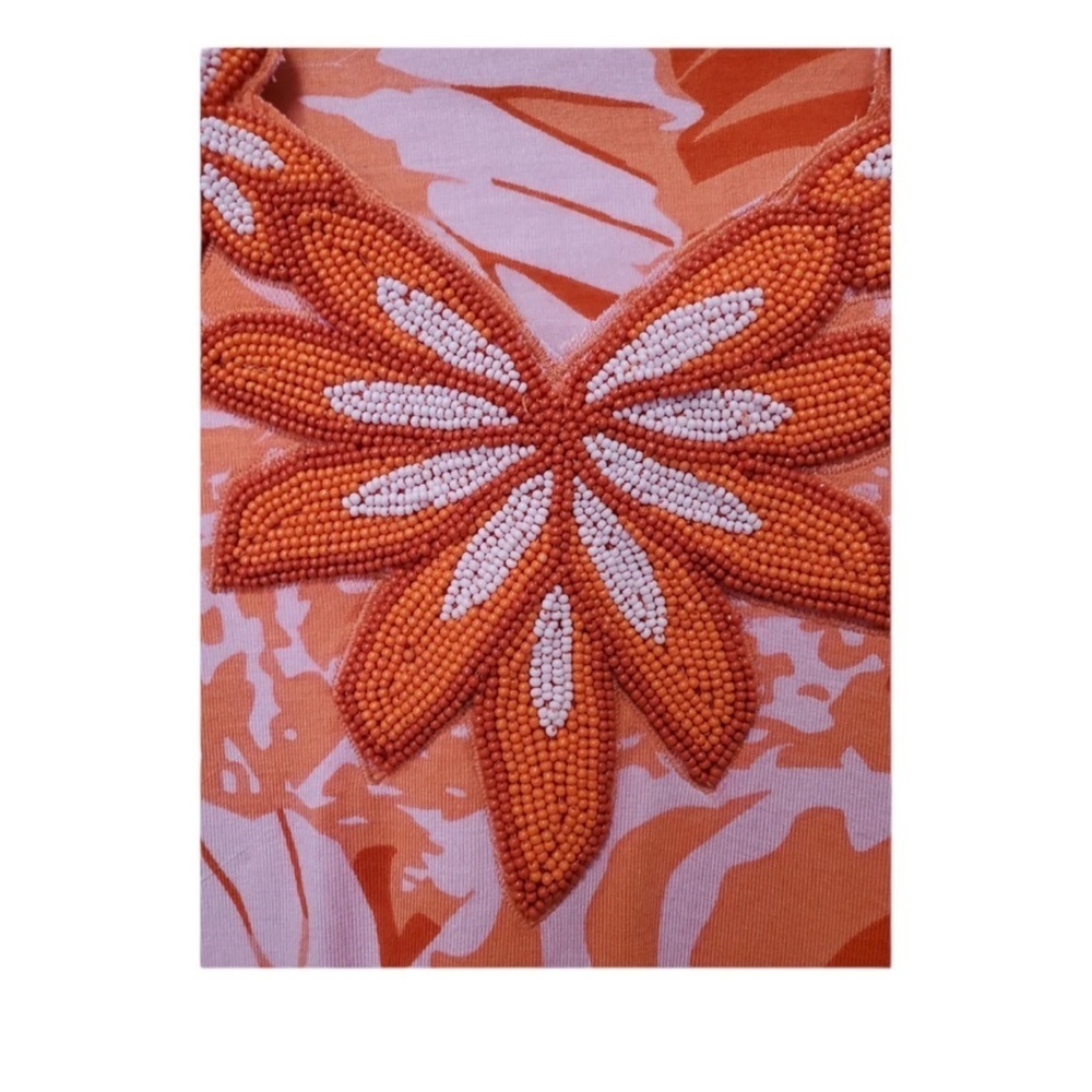 SOFT SURROUNDINGS Tropical Leaves Beaded Del Rio Tunic Blouse in Orange Size Med - Picture 4 of 6